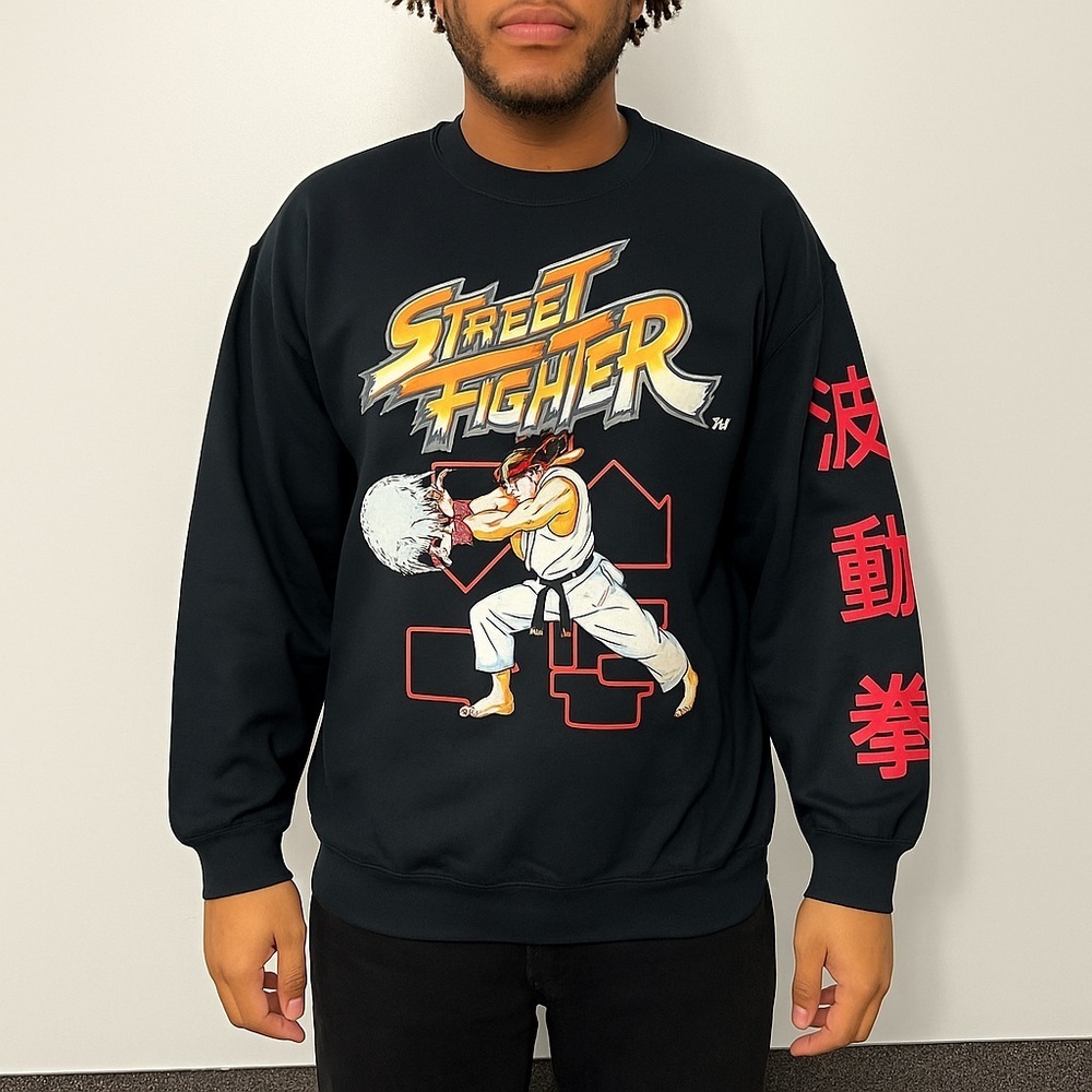 Street Fighter Ryu Hadouken Black Fleece Sweatshirt 2XL Licensed Retro 80s Japan